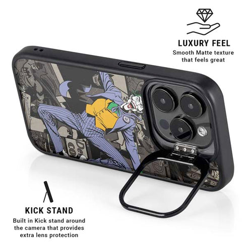 DC Comics The Joker Vintage Action pose pattern iPhone 14 Pro Kickstand Case
